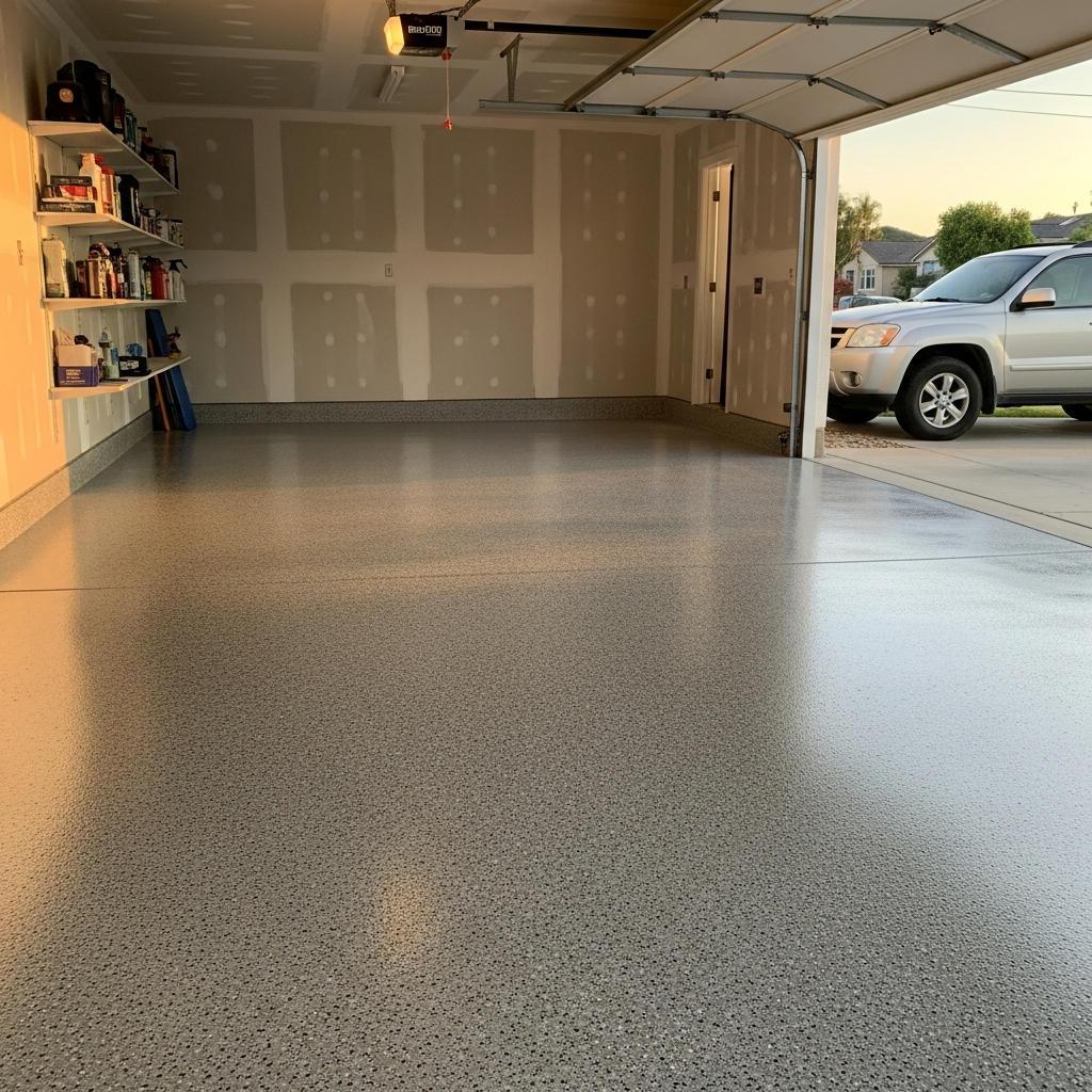 Garage floor before and after epoxy coating