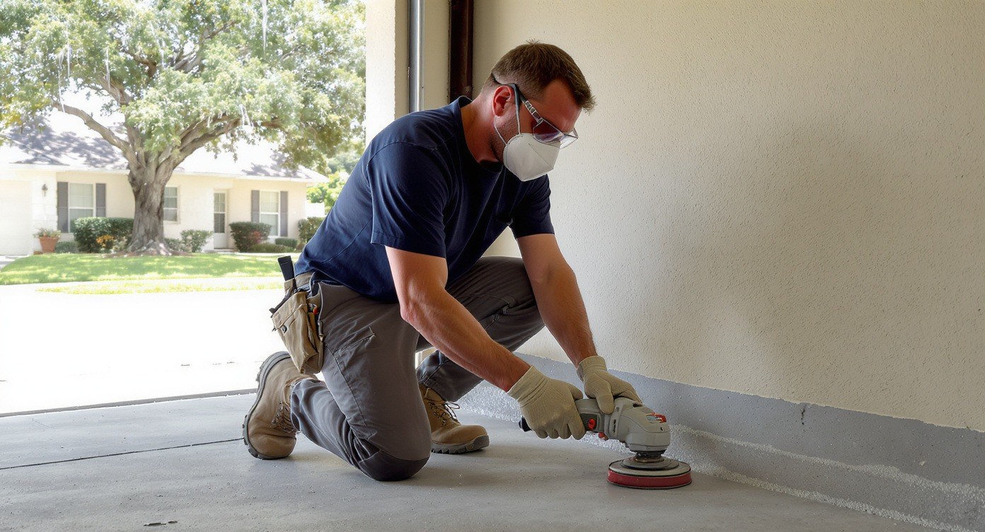 Floor prep underway - diamond grinding a concrete slab