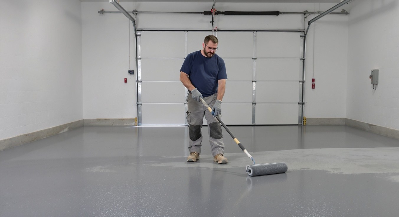 Garage floor before and after epoxy coating